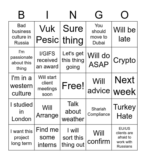 Mufti Bingo Card