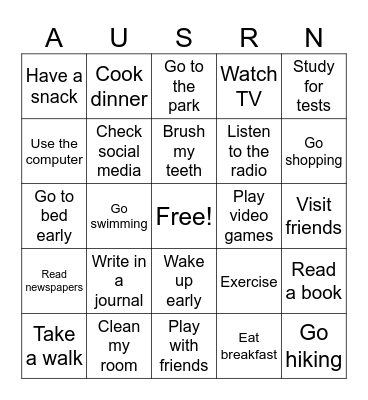 Adverb Of Frequency Bingo Card