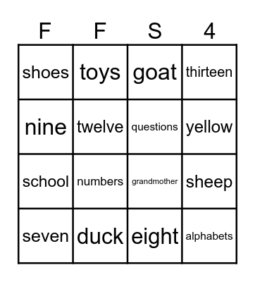 FUN FOR STARTERS Bingo Card
