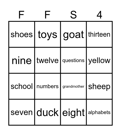 FUN FOR STARTERS Bingo Card