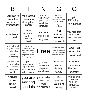 a Bingo card to keep the mind busy Bingo Card