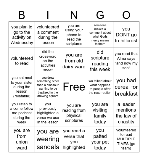 a Bingo card to keep the mind busy Bingo Card