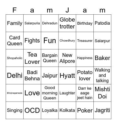 FamJam Bingo Card