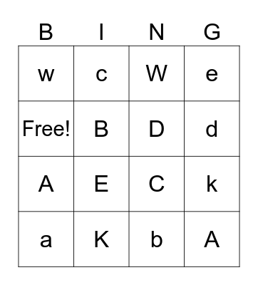 English Letters Bingo Card