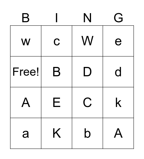 English Letters Bingo Card