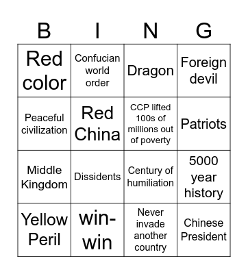 Chinese cliches Bingo Card