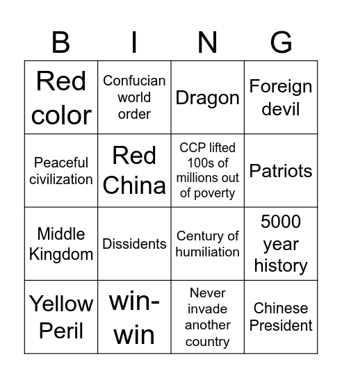 Chinese cliches Bingo Card