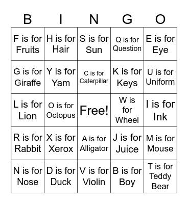 ABC Phonics Song Bingo Card