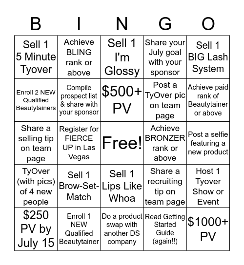 Tyra Bingo - July Bingo Card