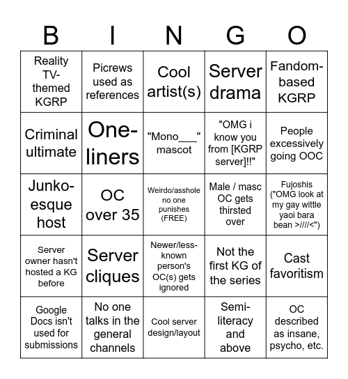 Discord KGRP Bingo Card