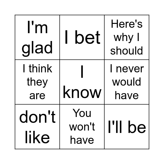 I Wanna Iguana Language of Opinion Bingo Card