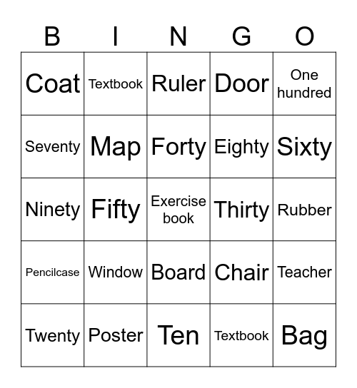 Thinks in the classroom, numbers Bingo Card