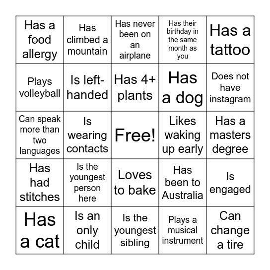 Find the person who ... Bingo Card