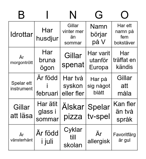 Lära känna-bingo Card