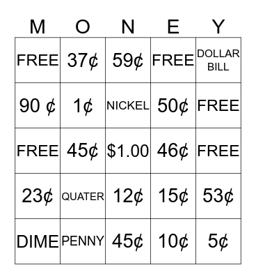 MONEY BINGO Card