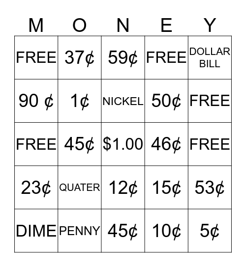 MONEY BINGO Card