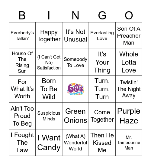 60s Hits Bingo Card