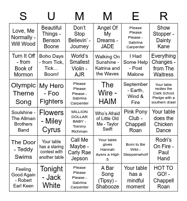 NAME THAT TUNE Bingo Card