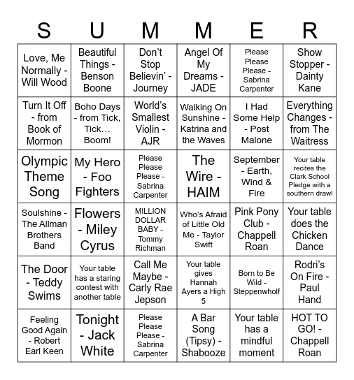 NAME THAT TUNE Bingo Card