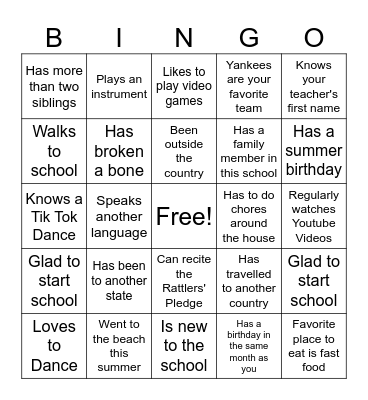 First Day of Ranch Hills Bingo Card