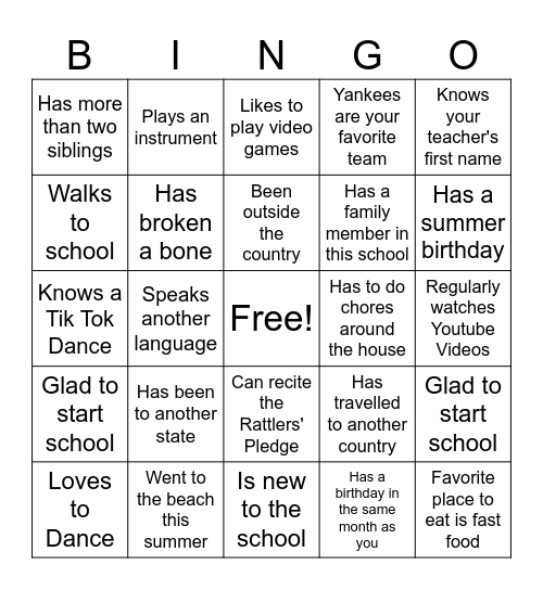 First Day of Ranch Hills Bingo Card