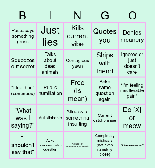 Keira Bingo Card