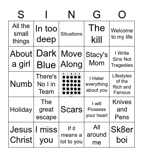 Emo Bingo Card