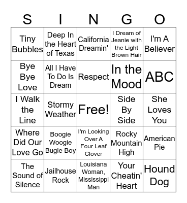 Music Bingo Card