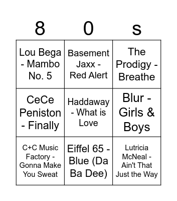 80s Bingo Card
