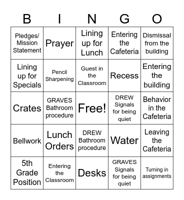 Back to School Bingo Card