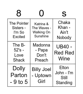 80s Bingo Card