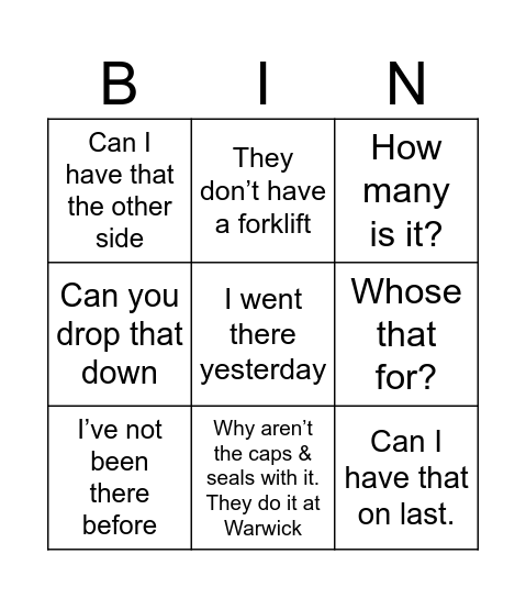Driver loading Bingo Card
