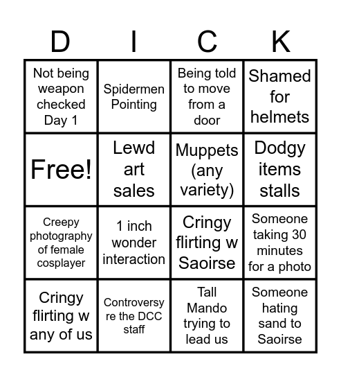 Comic con events extraveganza Bingo Card