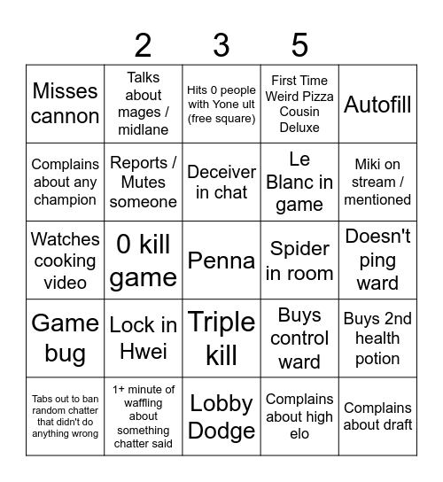 Nemesis stream Bingo Card