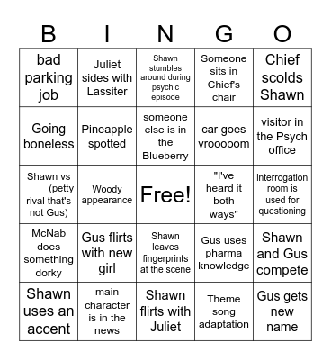 Psych Bingo Card
