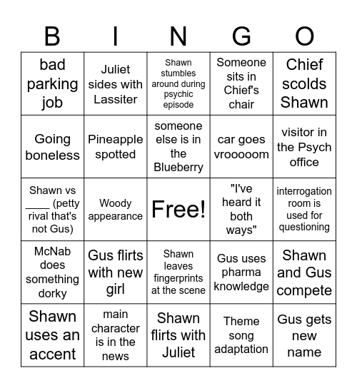 Psych Bingo Card