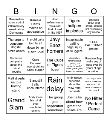 APX Wrigley Trip Bingo Card