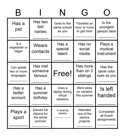 CCM SYEP 2024 Bingo Card