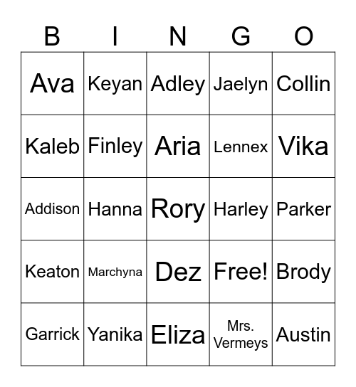 Our Class Bingo Card