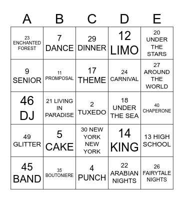 PROM 2024 Bingo Card