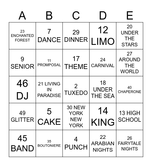 PROM 2024 Bingo Card