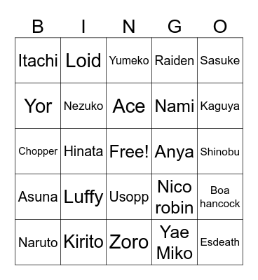 Anime Doods Bingo Card