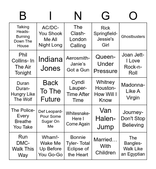 Radio Bingo Remember The 80's Bingo Card
