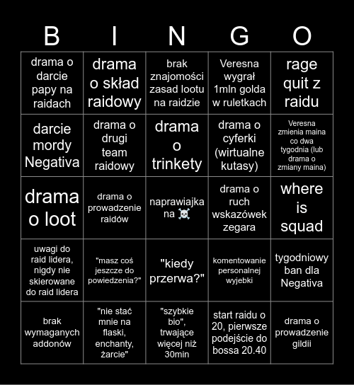 THE WAR WITHIN WASTED DRAGONS Bingo Card