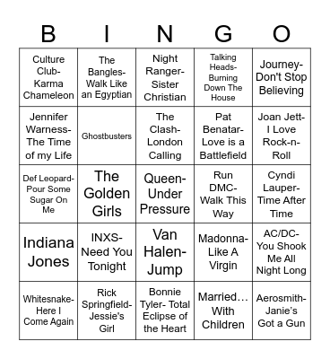 Radio Bingo Remember The 80's Bingo Card