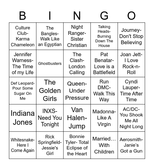 Radio Bingo Remember The 80's Bingo Card