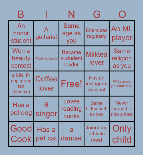 GETTING TO KNOW YOU Bingo Card