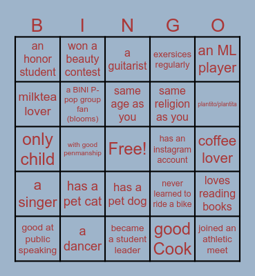 GETTING TO KNOW YOU Bingo Card