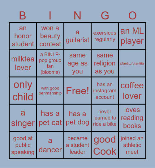 GETTING TO KNOW YOU Bingo Card