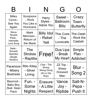 Music Bingo Brunch 8/11 Bingo Card
